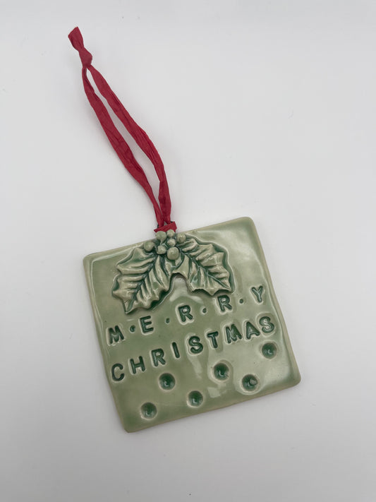 "Merry Christmas" Holly Ornament