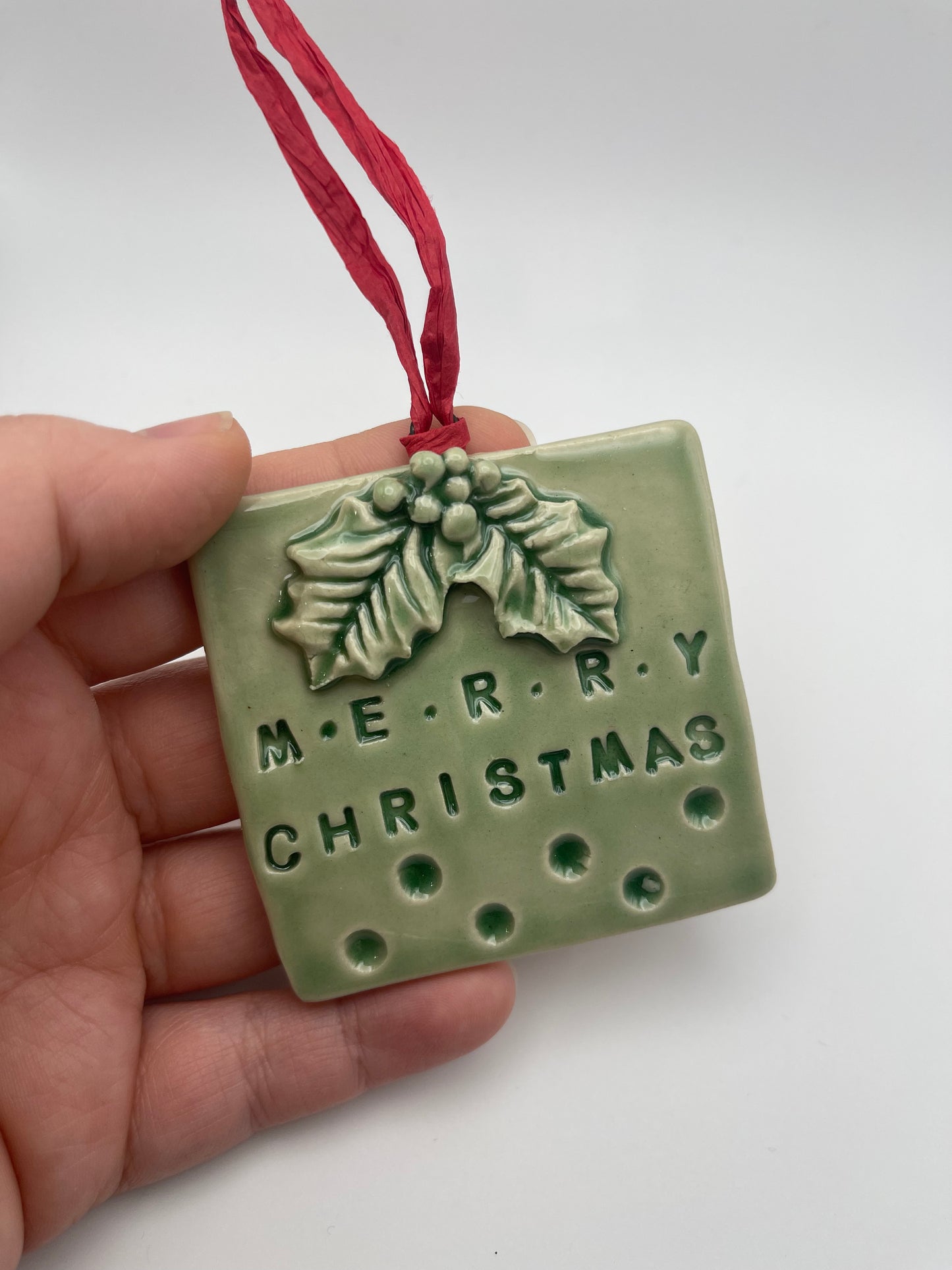 "Merry Christmas" Holly Ornament