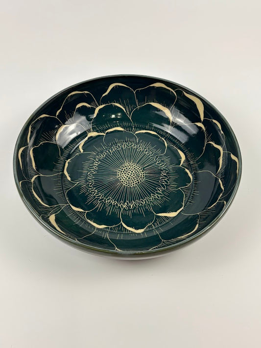 Sgraffito Flower Serving Bowl